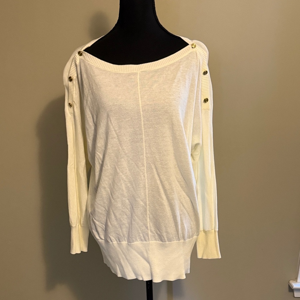 Light Cream Boatneck Button-Sleeve Sweater